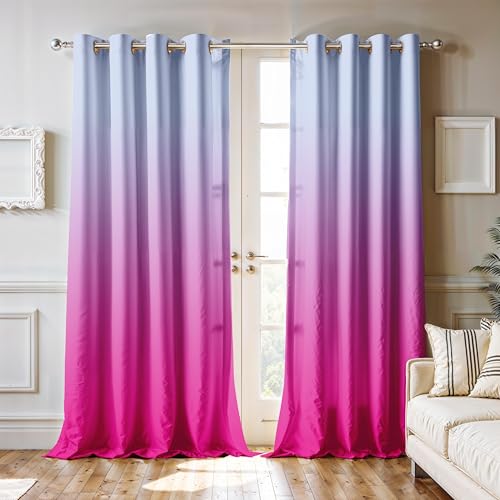Image of Ultimate Trends Room Darkening Ombre Curtain | Polyester Gradient | Room Doors and Window| 8 FEET Pack of 1,Misty Fuchsia