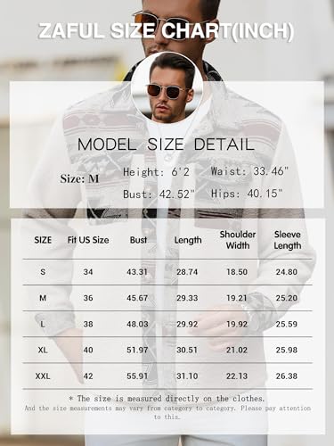 ZAFUL Men's Ethnic Aztec Printed Jacket Coat Flap Pocket Casual Long Sleeve Lightweight Lapel Faux FleeceShacket Top3
