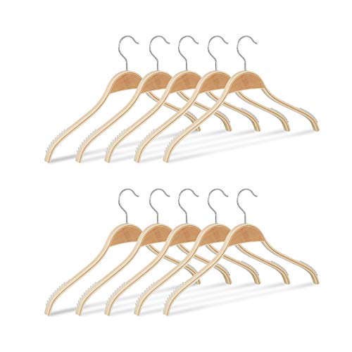 Relaxdays Pack de 10 Perchas Antideslizantes con Giro de 360º, Beige, Madera, 40 cm