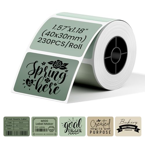 Image of Phomemo Labels- Green Gradient 5 Colors Thermal Labels, 1.57 inch x 1.18 inch Self-Adhesive Stickers for M110 /M100 /M220 /M250 Label Printers, 40x30mm Thermal Paper for Candle, Logo, Baking Box, 230pcs /Roll