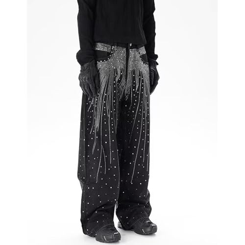 Rhinestone Jeans Men Baggy Wide Leg Bedazzled Denim Pants Y2K Streetwear Bling Bottoms Glitter Sparkly Hip Hop Embellished2