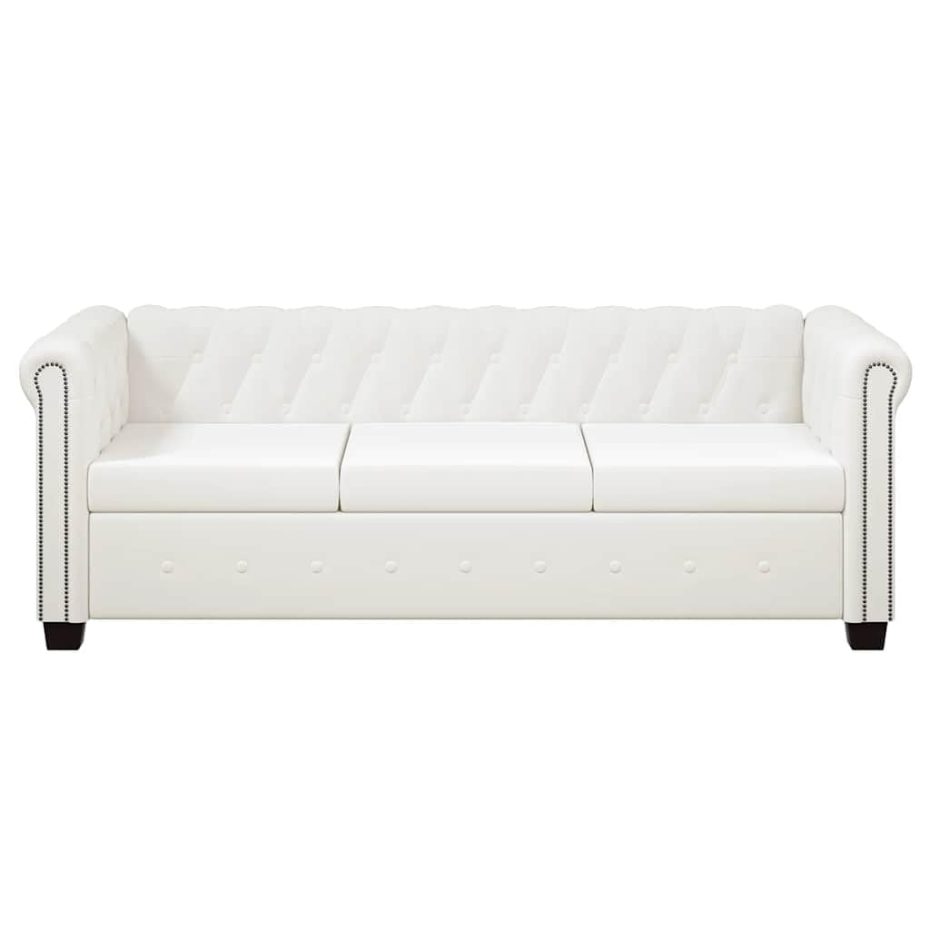 vidaXL Divano Chesterfield Ecopelle Classico Bianco 3 posti Soggiorno Ufficio