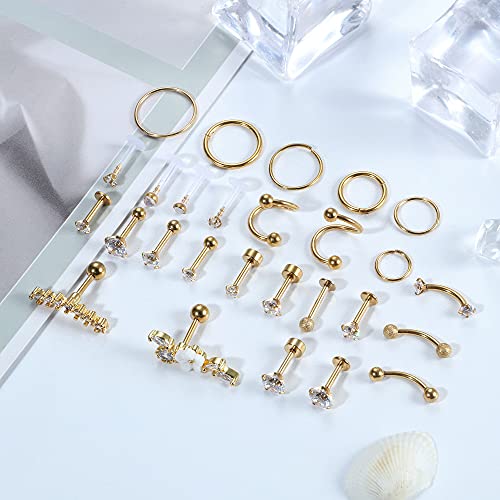 Ubjuliwa 27Pcs 16G Cartilage Earrings Stud Hoop for Women Stainless Steel Forward Helix Piercing Tragus Earrings Conch Piercing Jewelry4