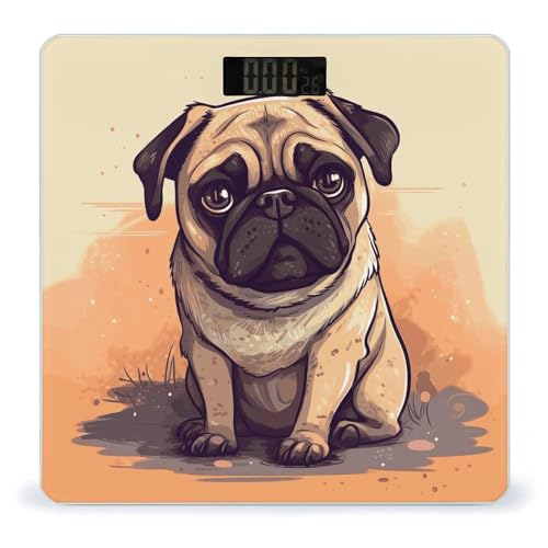 Báscula digital para baño con diseño Pug Cartoon miniatura 1