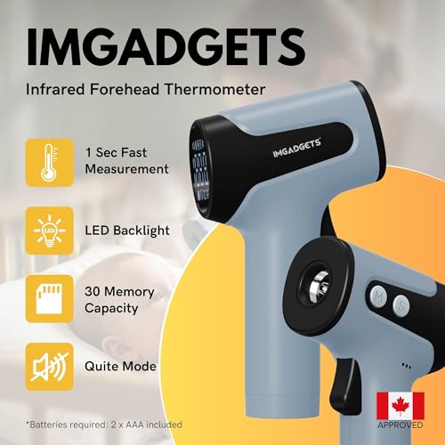 IMGadgets Digital Infrared Forehead Thermometer - Non-Contact Digital Infrared Thermometer for Adults & Kids, 1s Instant Reading Baby Thermometer with Silent & Object Mode, Health Canada MDL Approved