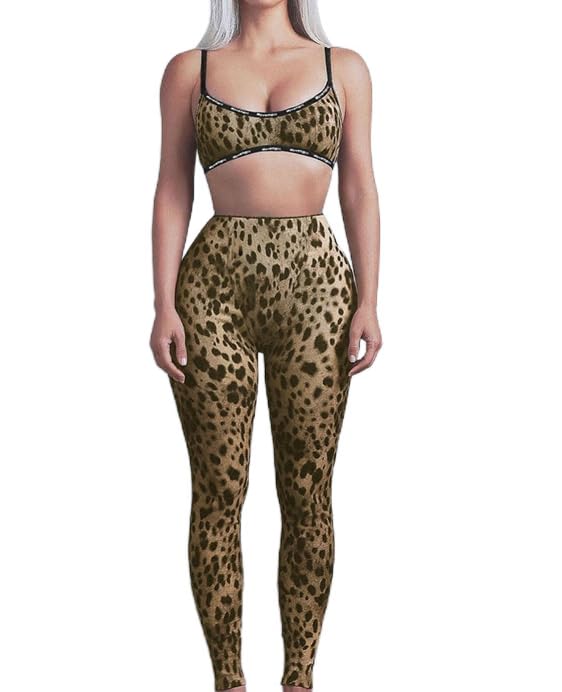 heyheyshine 2 Pieces Womens Sexy Leopard Bra Leggings Suit Sports Suit Yoga Set Demi Bra for Party or