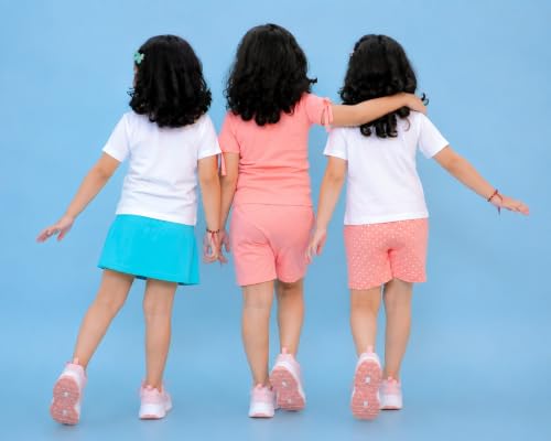 Image of Chandrika Kids Cotton Coordinated Set Pack of 3 half Sleeve And sleeveless T-Shirts & Shorts and skirt Baby Girls Summer Dress Combo