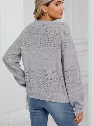 Image of JOCAFIYE Womens Sweaters Casual Long Sleeve V Neck Lightweight Hollow Out Pullover Sweater Tops