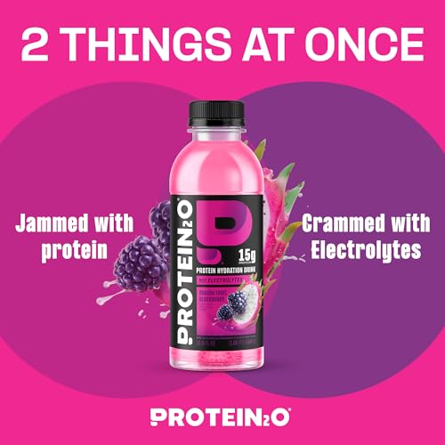 Image of Protein2o Hydration Drink - 2-in-1 Liquid Clear Whey Protein Isolate and Electrolyte Drink - 15g Protein,Vitamins B5,B6 - Post-Workout Recovery - 16.9 Fl Oz - Dragon fruit Blackberry,(Pack of 24)