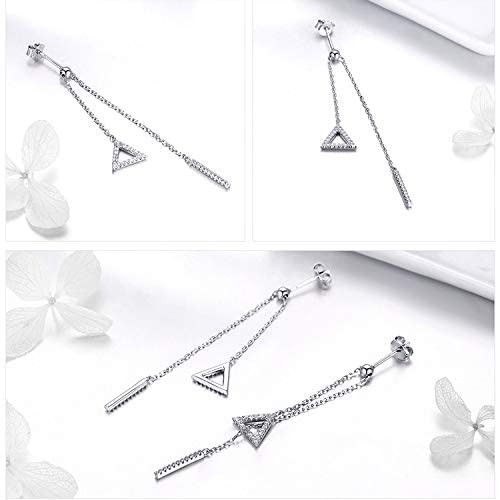 Boucles d'oreille longue chaîne triangle argent pour illuminer vos soirées - 3