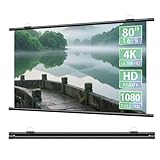 プロジェクター スクリーン 80インチ 16:9 4K対応 壁掛け 吊り下げ式 ロール式 屋内外兼用 軽量 耐汚れ 持ち運び簡単 設置簡単 ホームシアター 会議用 映画鑑賞に最適