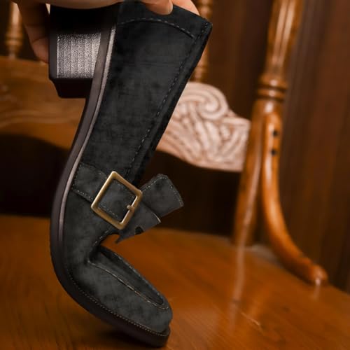 Image of MOOMMO Women Chunky Heel Penny Loafers Square Toe Buckle Slip On Comfort | Office Ladies Loafer Pumps 2 inch Stacked Block Heel Dress Loafers Oxfords Walking Dress Shoes Casual Size 4-11 M US