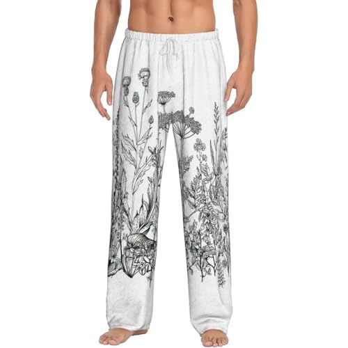 Pantalon de pyjama floral noir et blanc homme en flanelle douce