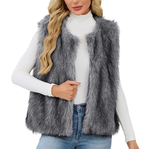 Faux Fur Vest Women Plus Size Open Front Vest Winter Sleeveless Jackets Fleece Fuzzy Vests Casual Vests