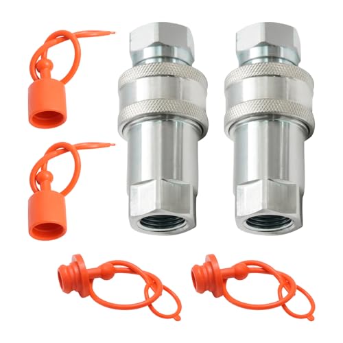 Image of 2Pcs 1 /2 inch Hydraulic Quick Connect Tractor Coupler, ISO 7241-A Ball Valves Type Hydraulic Quick Coupler, Quick Connect Coupling with Dust Caps