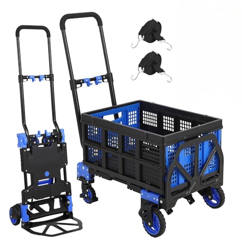 Carretilla plegable 2 en 1 con cesta y ruedas, 330 lbs miniatura 1