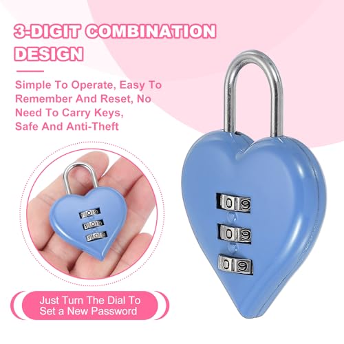 Image of MECCANIXITY Combination Locks, Heart Shape 3 Digit Password Padlock Love Locker Lock for Jewelry Storage Box Diary Gym Outdoor Fence Gate Hasp Cabinet Storage, Light Blue, Pack of 2