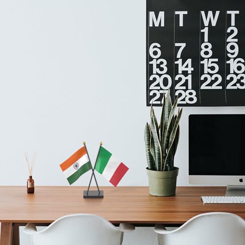 Image of The Flag Company Country Cross Table Desk Flags on Acrylic Base with Poles (Length: 10 inches) | Use for Home & Office,Conference (Italy)