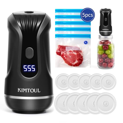 Electric Mason Jar Vacuum Sealer Kit, Handheld Vacuum Sealer for Reusable Bags, Wide Mouth and Regular Mouth Mason Jars, Multifunctional for Vacuuming and Inflating -  KIMTOUL