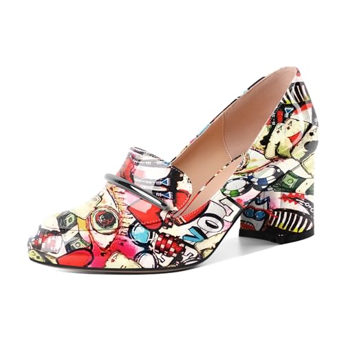 Image of Eldof Women's Pumps Block Heel Round Toe Slip On Chunky Loafer Heel Dress Shoes Pumps for Women 2.5 Inches
