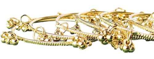 Image of JPS 16 Pcs Trendy Stylish Glass & Kashmiri Ghungroo Bangles Set for Women & Girls | Gold-Plated Traditional Festive Wedding Party Jewellery Chudi Set (12 Glass + 4 Metal)