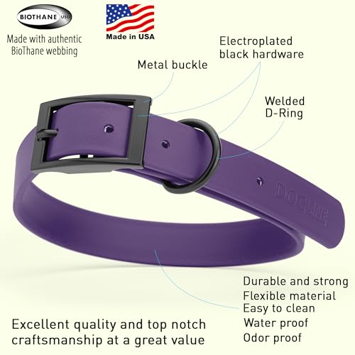 Image of Dogline Biothane Waterproof Dog Collar Strong Coated Nylon Webbing with Black Hardware Odor- Proof for Easy Care Easy to Clean High Performance Fits Small Medium or Large Dogs, Violet Purple