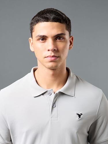Image of TECHNOSPORT Men's Solid Slim Fit Polo Collar T-Shirt MATPIQ Half Sleeve Button Polyester for Gym Running Workout UPF50+ Anti Odour