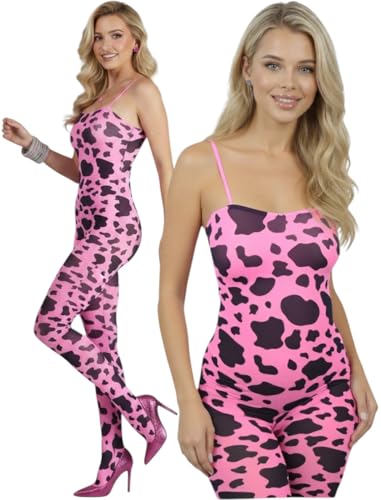 Image of ToBeInStyle Women's Cow Print Thigh High Stocking Bessie The Cow Costume Nylon Bodystocking Cosplay