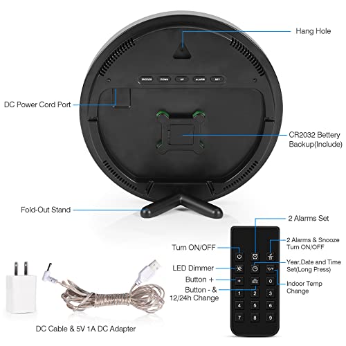 Amgico Large Digital Wall Clock, 9 Inch Digital Clock Large Display, 4 Level Brightness, Temperature, Remote Control, Date, Indoor, 12/24H, Led Alarm Clock For Bedrooms, Office,Elderly #TOP6