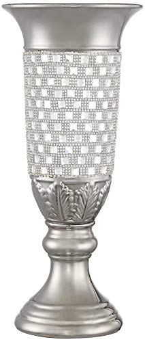 Alino Crystal 16" High Silver Pillar Urn Vase - Dahlia Studios #TOP1