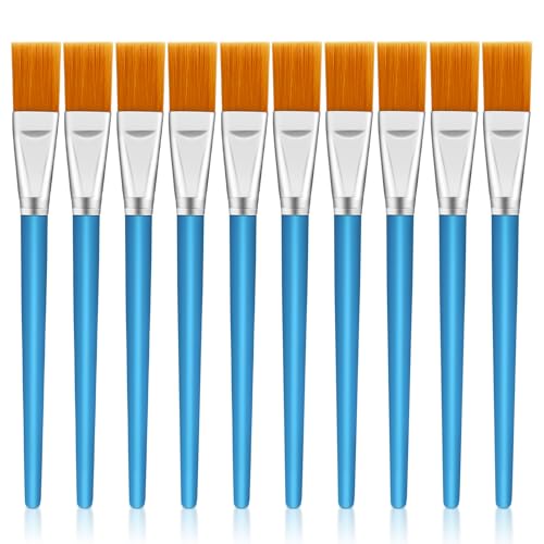 10PCS Flat Head Wide Paint Brush Set 0.8 Inch Bulk Wide Paint Brushes for Kids for Adults and Artists Acrylic Painting Watercolor Canvas Face Painting Touch Up Rock