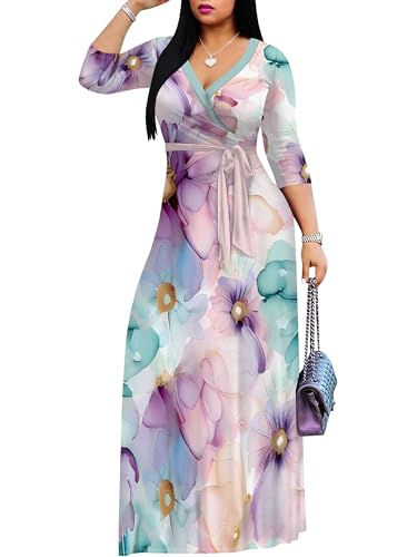 Image of PinkPatty Women's Long Sleeve Maxi Dress Plus Size Trendy Wedding Guest Wrap Dress with Pockets&Belt
