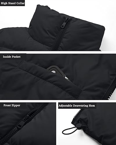 Women's Cropped Puffer Vest Sleeveless High Stand Collar Crop Outerwear Zip Up Warm Padded Gilet4