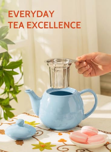 Image of Sweese Porcelain Teapot 27 oz with Infuser for Loose Leaf Tea, Bluish Grey