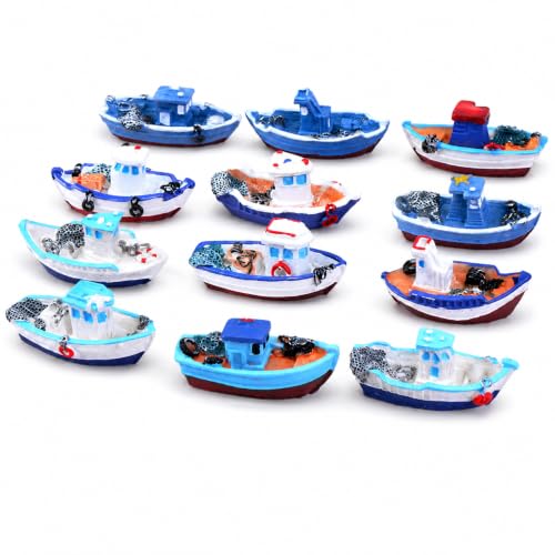 Halloluck 4 Pcs Miniature Dollhouse Boat Sea Fishing Boats Mediterranean Decor Ocean Beach Fairy Garden Micro Landscape Dollhouse Ornament Accessories, Random Styles