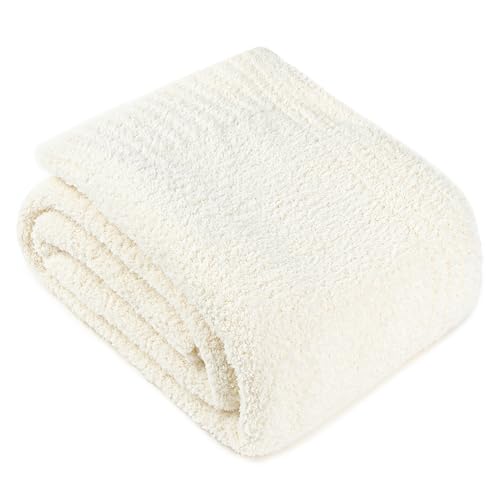 PAVILIA Super Soft Throw Blanket for Couch, Fluffy Cozy Lightweight Cream Blanket, Large Fuzzy Warm...