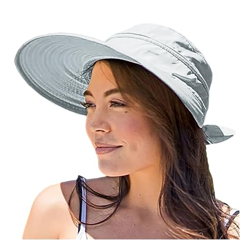 Generisch Chapeau de plage réglable à large bord pour queue de cheval, gris, taille unique