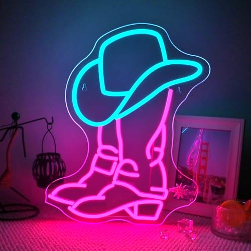 Image of WLHOPE Cowboy Boot Neon Sign Western Decor Adjustable LED Lights Western Neon Signs for Wall Decor Rodeo Neon Light Decorations for Bar Party Club Man Cave Living Room Bedroom Get Your Space Shine Day and Night