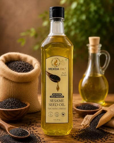 Image of MEKDA OIL Kachi Ghani Sesame Oil | Cold Pressed | 100% Pure Til Oil | Natural Cooking Oil | 1 Litre