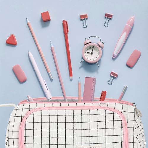 Image of Zzrywuty Big Pencil Case Pouch Large Capacity Soft Quilted Pen Bag for Teens Girls Adults Student Simple Stationery Bag School College Office (White Checkered)