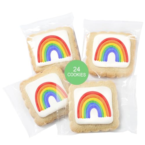Image of Rainbow Cookies Themed Party Favors | 24 Pack Individually Wrapped Bulk | Cookie for Birthday Pride Girls Boys Colorful Multicolored Treats Snacks For Kids Class Adults