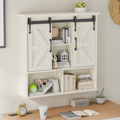 Image of Vabches Bathroom Wall Cabinet, Farmhouse Medicine Cabinet, White
