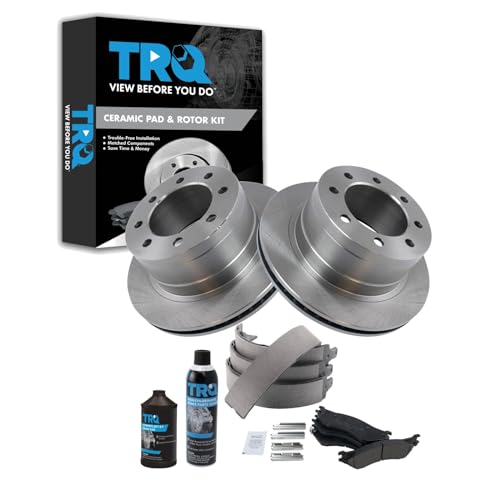 Image of TRQ Rear Brake Pad & Rotor Kit, with Chemical Kit Parking Brake Shoe Set Ceramic Compatible with 2007-2008 Dodge Ram 1500 2006-2008 Ram 2500, 3500