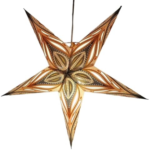 YEPSIO Paper Star Lantern Lampshade Paper Star Light Shades Large 60cm Star Hanging Decorations for Christmas Wedding Home Decoration Party Glitter Golden 003 Cover