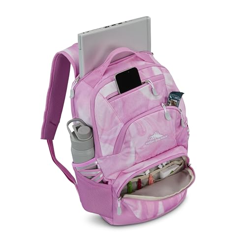 Image of High Sierra Swoop SG Backpack, Travel or Work Laptop Bookbag with Drop Protection Pocket, and Tablet Sleeve, One Size, Pink Marble Swirl