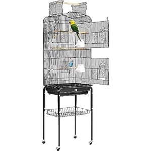 VIVOHOME 64 Inch Bird Cage with Play Top and Rolling Stand for Parrots Conures Lovebird Cockatiel Parakeets Black