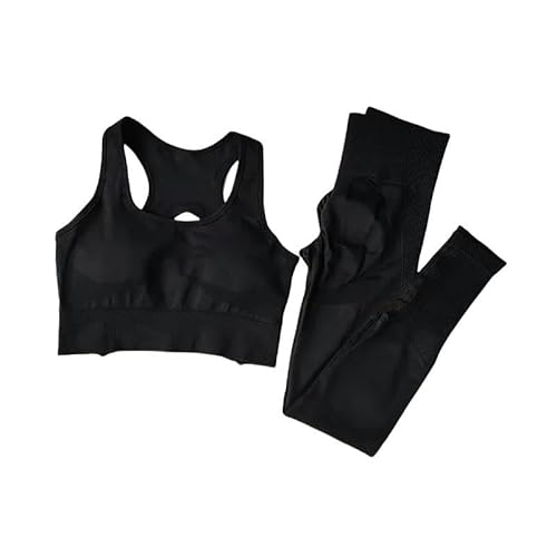 CLXLYU Completo Yoga Tuta da Donna Fitness Suit Set Yoga Abbigliamento Sportivo Abbigliamento Sportivo Abiti Sportivi Senza Cuciture-Nero-S