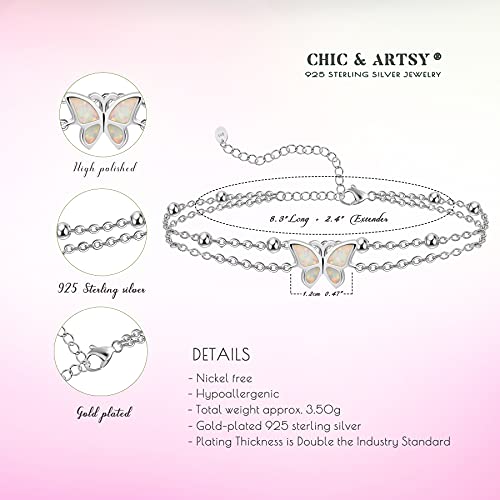 Chic & Artsy Butterfly Anklet 925 Sterling Silver Created Opal Butterfly Anklet Bracelet Double Layer Butterfly Anklet Chain Butterfly Anklet Boho Butterfly Layered Anklet Bracelet #TOP4