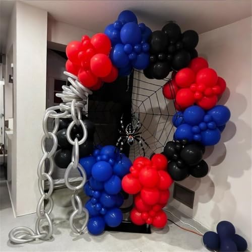 Image of Red Blue Black Balloon Arch Garland Kit, 101 Pcs Matte Red Black and Royal Blue Latex Balloon Garland Set for Boys Kids Man Halloween Cool Spider Theme Party Birthday Graduation Party Decorations