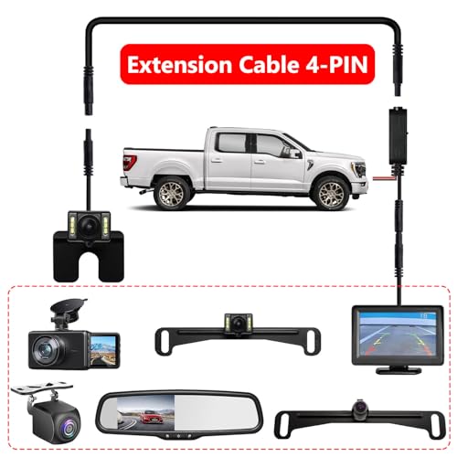 Image of 4Pin Dash Cam Extension Cable 4Pin Backup Camera Extension Cord, Rear View Mirror Camera Extension Wire, Dashcam Rear Camera Extension Cable, Rearview Reverse Camera Extension Cord (6.5FT)